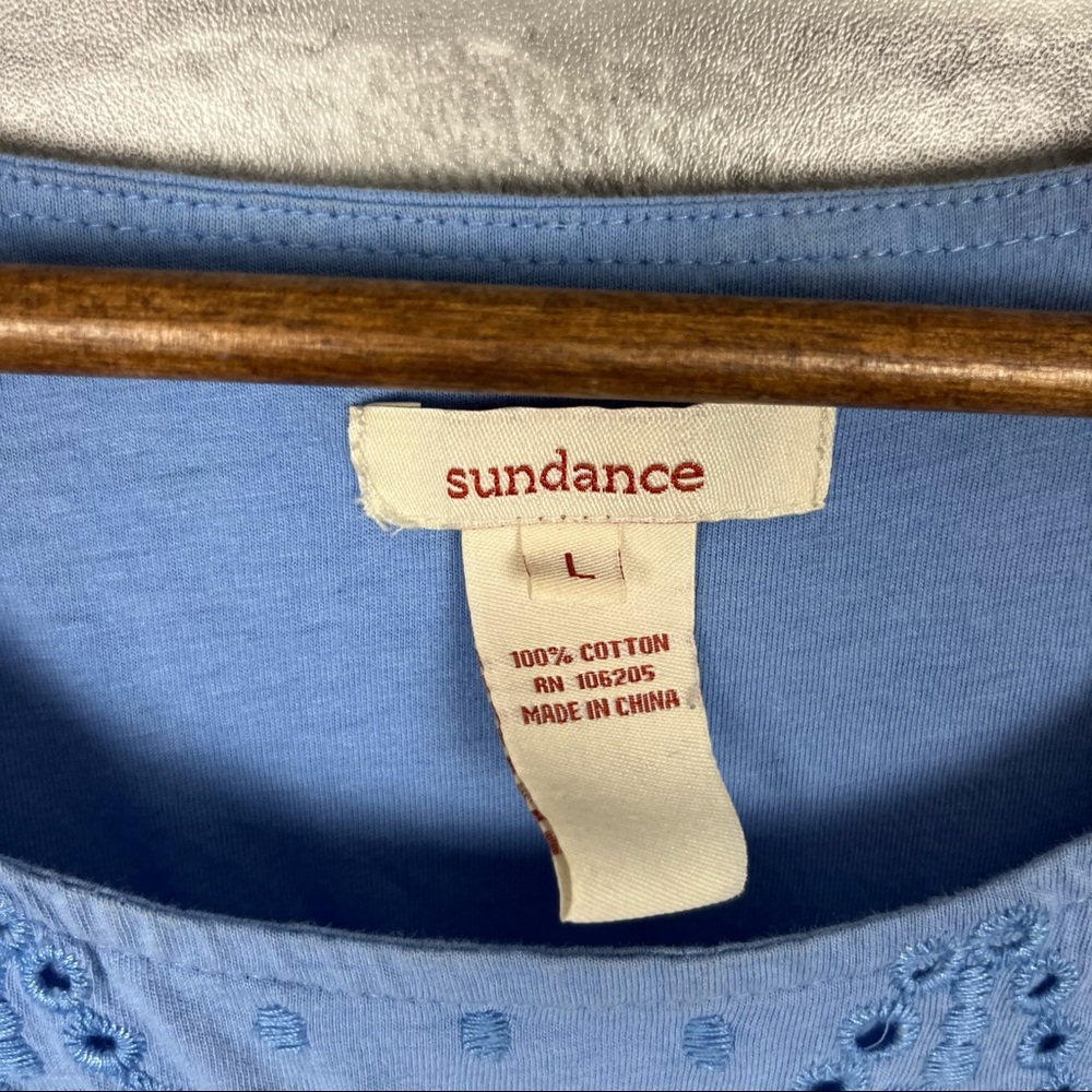 Sundance Light Dusty Blue Boho Lace Soft Cotton Bohemian Hippie Blouse Sz Large - Picture 4 of 6